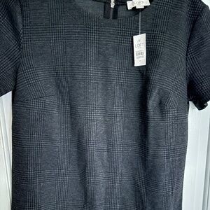 NWT LOFT Short Sleeve Grey Glen Plaid Dress Size M